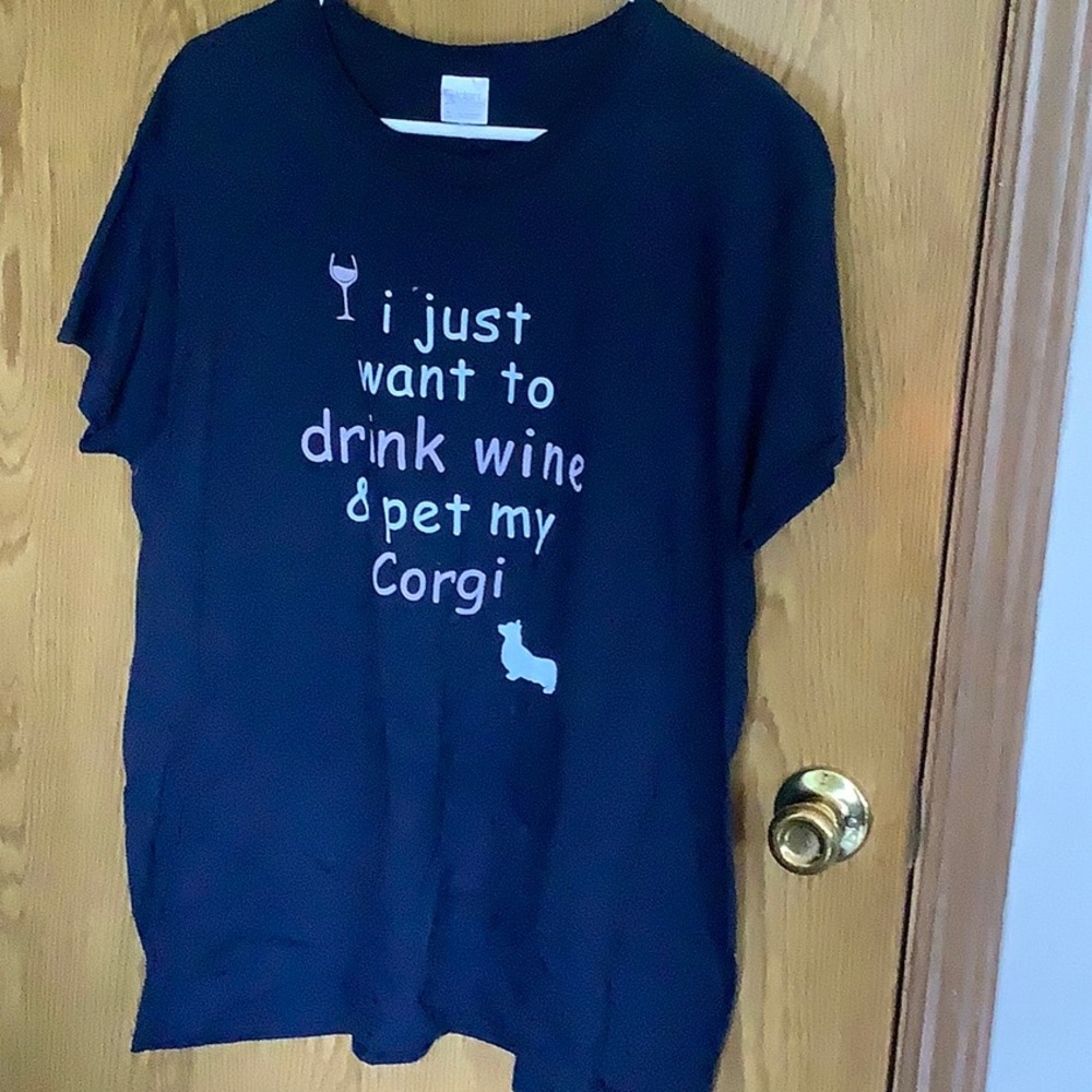Gildan Navy Tee with Wine and Corgi Design